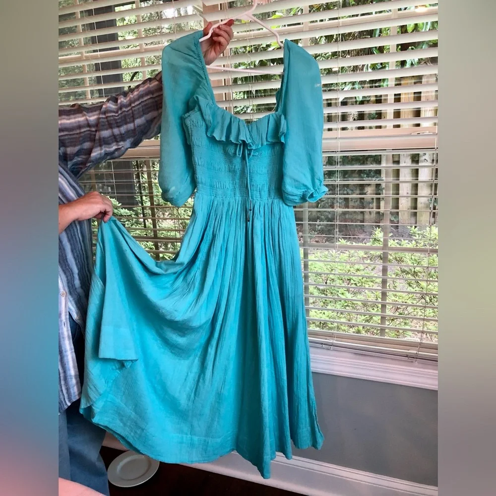 Free People Oasis Midi Dress in Bright Turquoise Blue